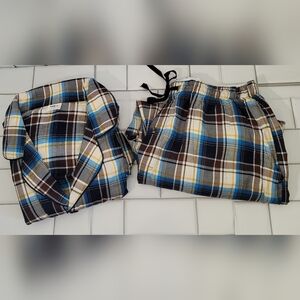 NWOT MOFIE Mens 100% Cotton 2 Piece PJ Lounge Set Button Front Top Elastic Waist